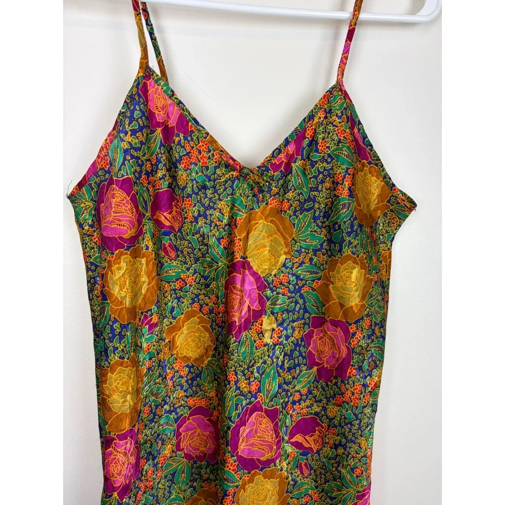 Vintage Floral Satin Slip Dress Large? 90s V-Neck Nightgown Chemise Romantic - Picture 2 of 4